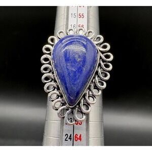Lapis Lazuli Teardrop Silver Plated Filigree Statement Ring Size 9